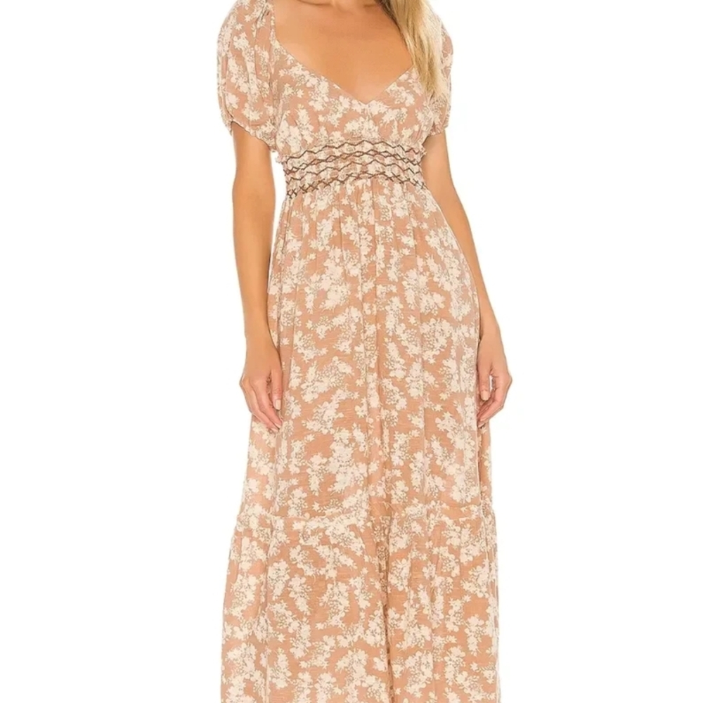 Free People Ellie Cotton Printed Maxi Dress (XS Neutral) Retail $148